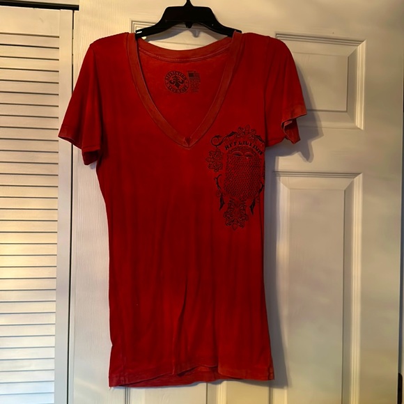 Affliction Tops - Affliction tee red with black stones